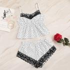 Romwe Polka Dot Lace Trim Cami Pj Set
