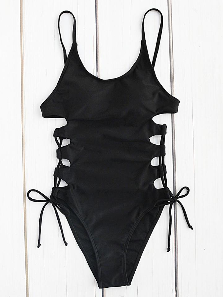 Romwe Side Lace Up One Piece Swimwear