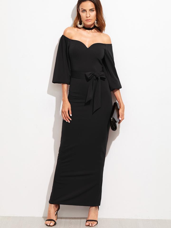 Romwe Sweetheart Off The Shoulder Belted Dress