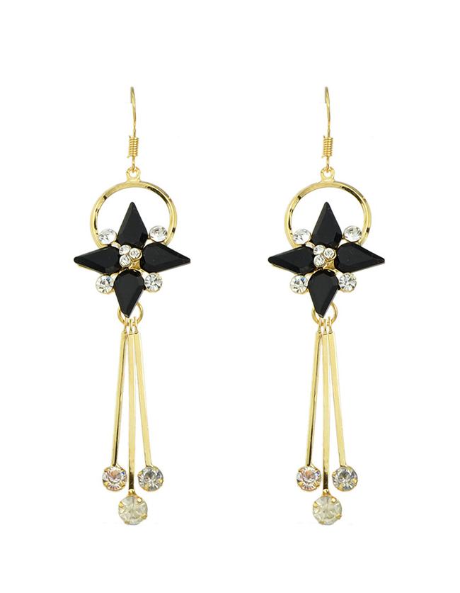 Romwe Black Rhinestone Long Earrings