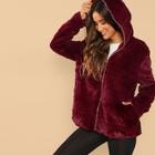 Romwe Pocket Front Fleece Hoodie Jacket