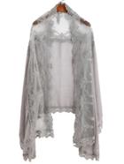 Romwe Grey Floral Lace Voile Scarf
