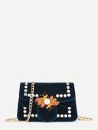 Romwe Insect Velvet Chain Bag With Jewelry