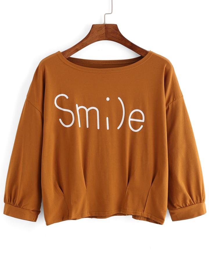 Romwe Dropped Shoulder Seam Letters Print T-shirt