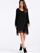 Romwe V Neckline Crochet Trim Tee Dress