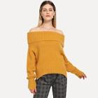Romwe Slit Hem Fold Over Bardot Sweater
