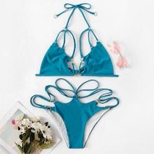 Romwe Harness Design Ring Linked Low Rise Bikini Set