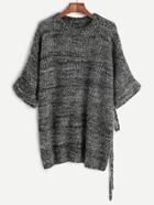Romwe Grey Marled Knit Half Sleeve Sweater