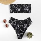 Romwe Marble Pattern Bandeau With High Waist Bikini Set