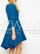 Romwe Blue High Low Pleated Dress