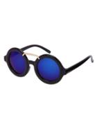 Romwe Black Frame Metal Bridge Blue Round Lens Sunglasses