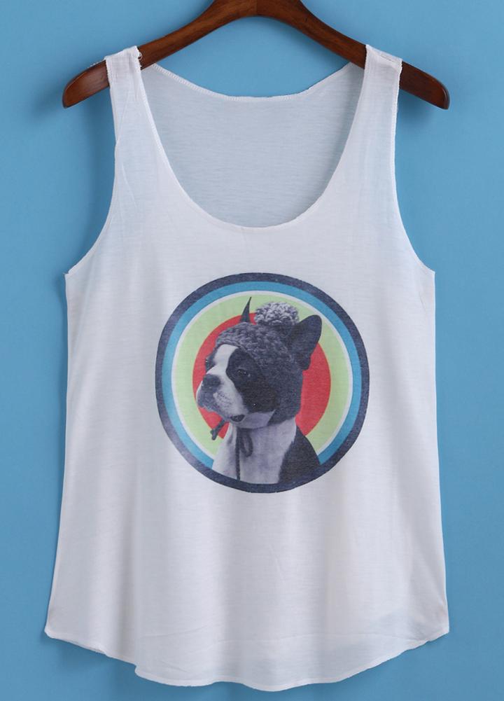 Romwe Dog Print Tank Top