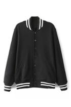 Romwe Striped Buttoned Thicken Black Jacket