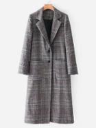 Romwe Wool Blend Plaid Longline Coat
