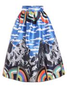 Romwe Mountain Print Box Pleated Midi Skirt