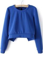 Romwe Back Split Crop Blue Sweatshirt