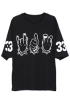 Romwe Romwe Gesture Print Rivet Loose T-shirt