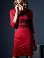 Romwe Red Round Neck Length Sleeve Embroidered Dress