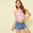 Romwe Strawberry & Letter Print Cami Top