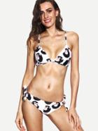 Romwe White Ape Print Crisscross Side Tie Bikini Set