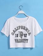 Romwe Galifornia Tiger Print Crop White T-shirt