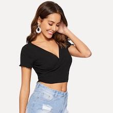 Romwe Lettuce Trim Knotted Front Crop Sweater