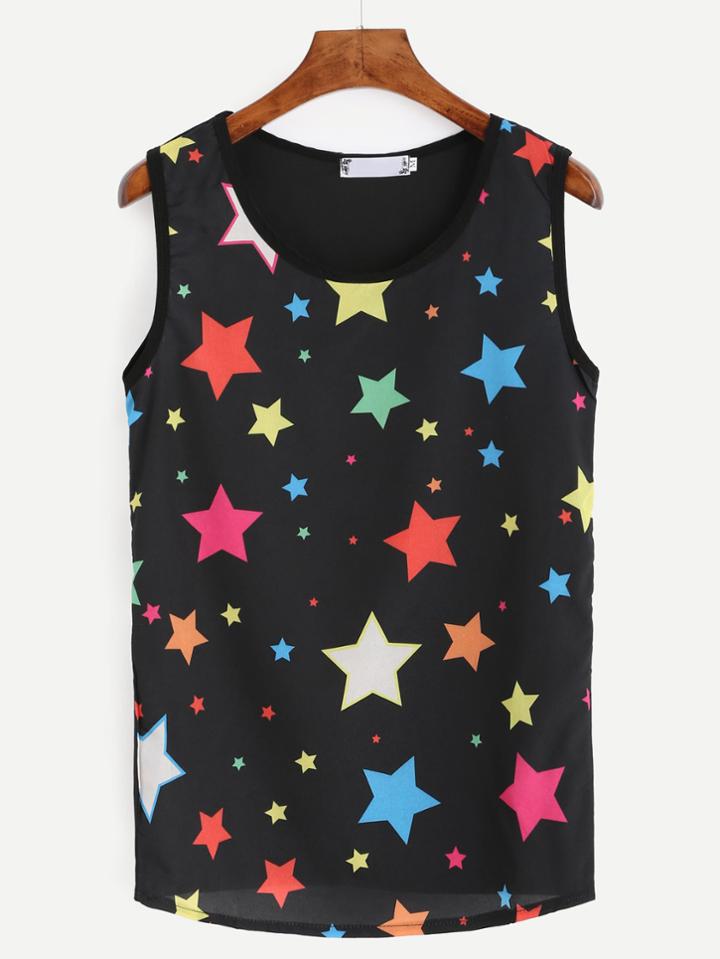 Romwe Black Star Print Tank Top