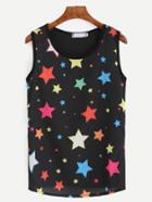 Romwe Black Star Print Tank Top