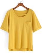 Romwe Yellow Round Neck Pocket Dip Hem T-shirt