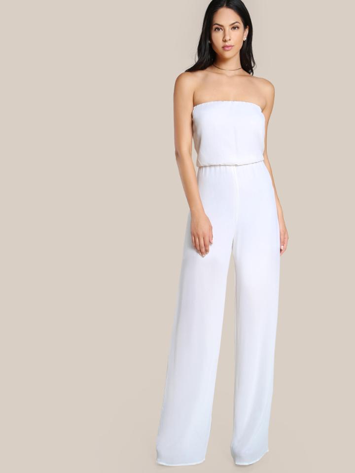 Romwe Strapless Solid Blossom Jumpsuit