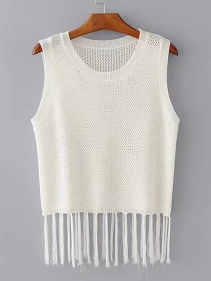 Romwe Fringe Hem Knit Tank Top