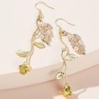 Romwe Rose & Leaf Design Drop Earrings 1pair