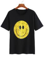 Romwe Smile Print Crew Neck T-shirt