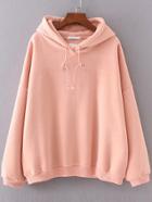 Romwe Pink Drop Shoulder Hooded Oversized Sweatshirt