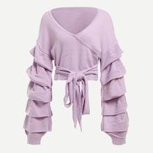 Romwe Gathered Sleeve Knot Crop Jumper