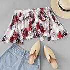 Romwe Floral Print Tie Neck Off The Shoulder Blouse