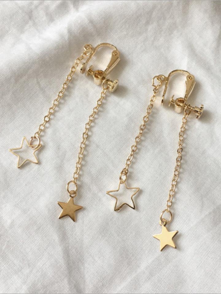 Romwe Star Drop Clip On Earrings