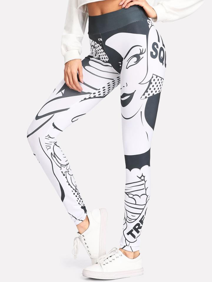 Romwe Figure Print Skinny Leggings