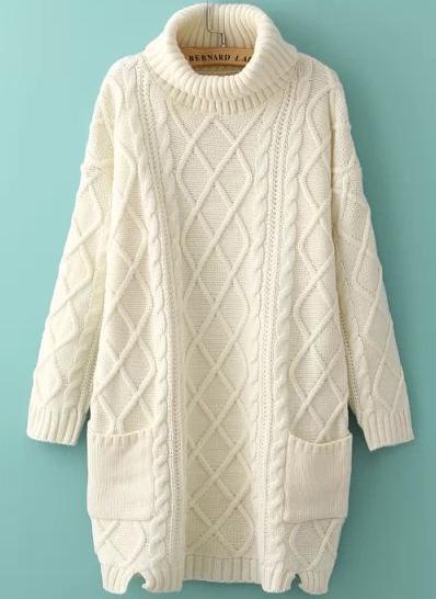 Romwe High Neck Loose Patterned Knit Sweater