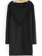 Romwe Round Neck Tassel Straight Black Dress
