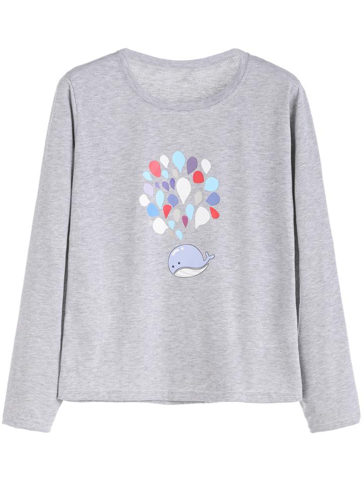 Romwe Heather Grey Cartoon Print T-shirt