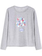 Romwe Heather Grey Cartoon Print T-shirt