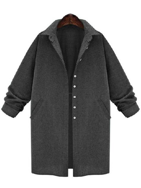 Romwe Lapel Buttons Pocket Loose Grey Blouse