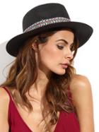 Romwe Black Vacation Embroidered Ribbon Wide Brimmed Straw Hat