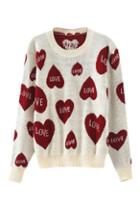 Romwe Hearts Knitted White Jumper