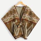 Romwe Knot Front Geo Cape Coat