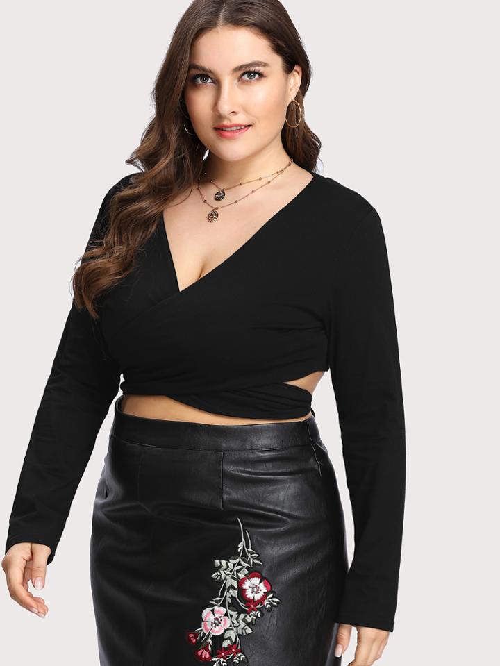Romwe Crisscross Knot Back Crop Top