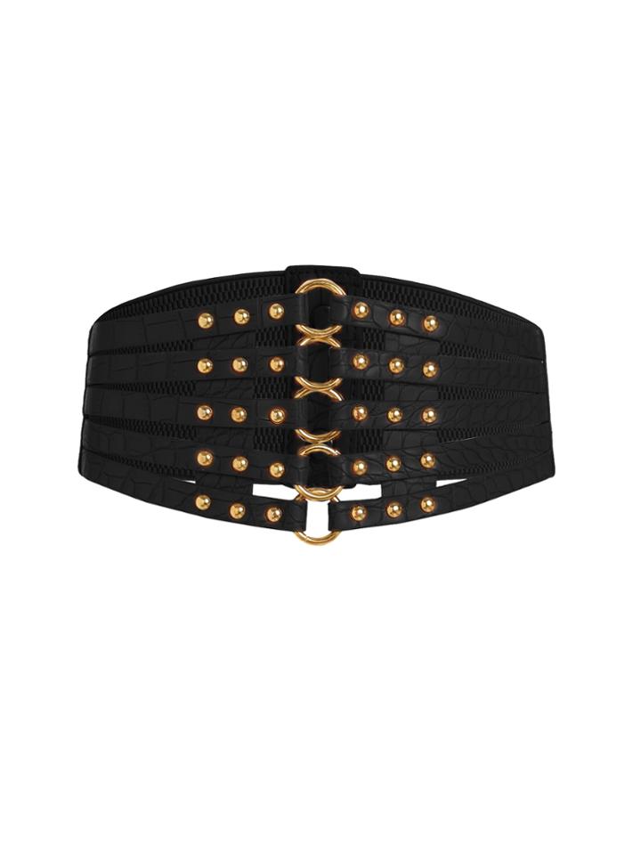 Romwe Studded Detail Lattice Corset Belt