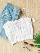 Romwe Tassel Tie Shoulder Frill Trim Crop Top