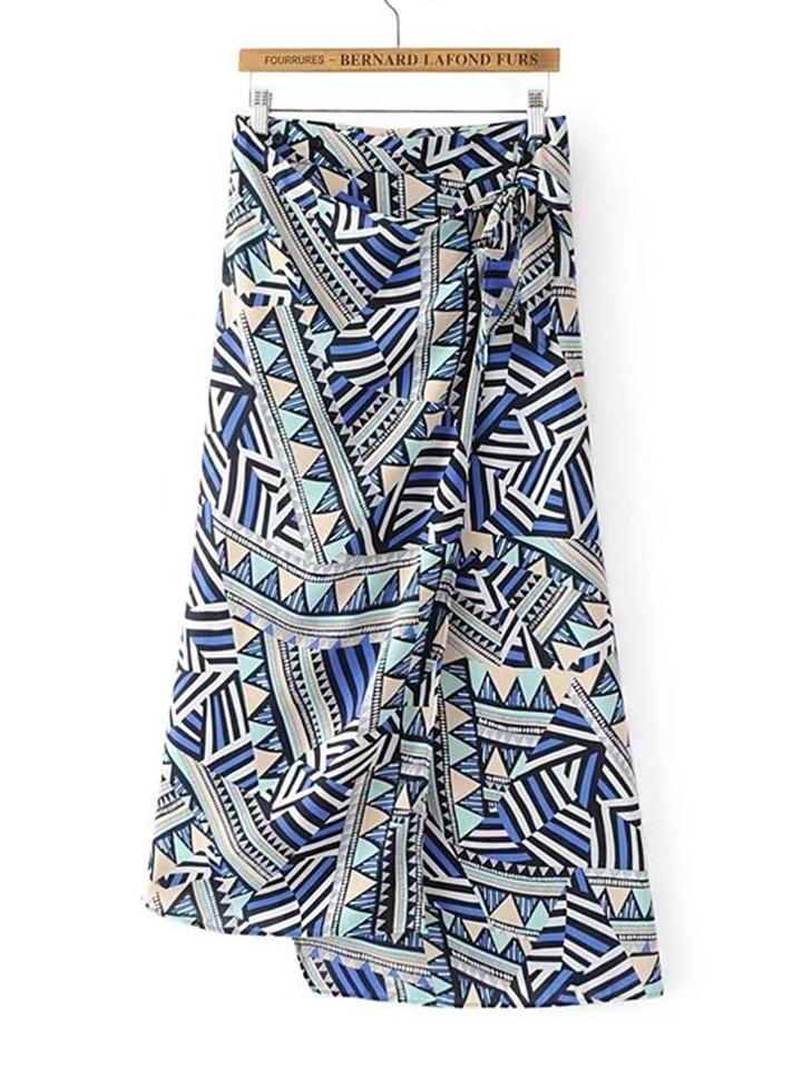 Romwe Geometric Print Asymmetrical Skirt